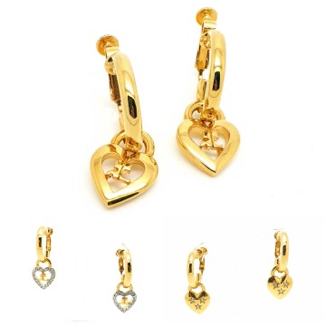 Courrèges Paris - goldtone hoop earrings with interchangeable hearts with logo - Bliinkt