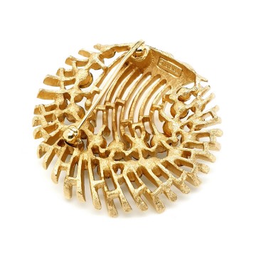 Crown Trifari goldtone brooch with brown rhinestones