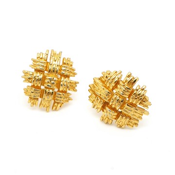 Crown trifari goldtone checker earrrings
