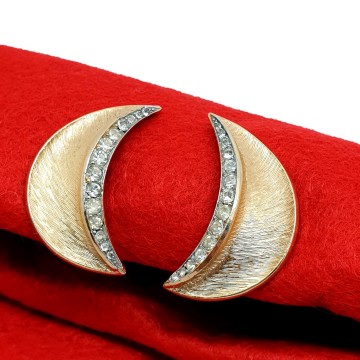 Crown trifari goudkleurige maanvormige oorbellen met heldere strass