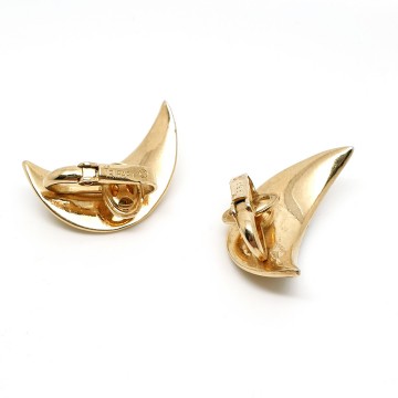 Crown trifari goudkleurige maanvormige oorbellen met heldere strass signed