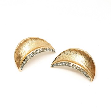 Crown trifari goudkleurige maanvormige oorbellen met heldere strass