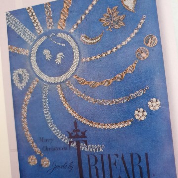 Crown trifari goldtone leaf brooch with faux pearls catalog merry christmas ad