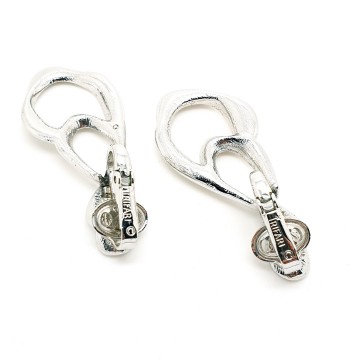 Crown Trifari silvertone open work dangle earrings