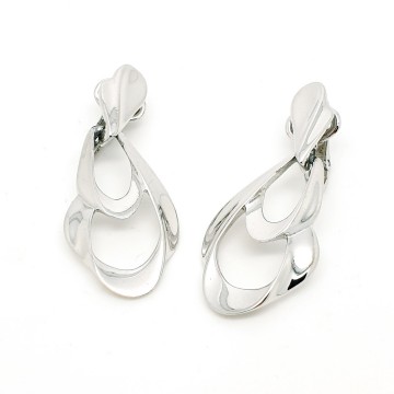 Crown Trifari silvertone open work dangle earrings