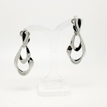 Crown Trifari silvertone open work dangle earrings