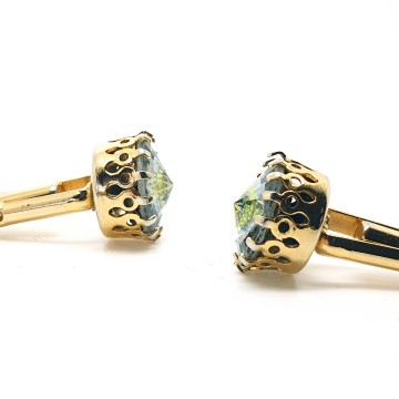 Diamond Cut 22ct goldplated cufflinks with rivoli stone in original box - Bliinkt