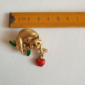 Danecraft racoon and apple brooch