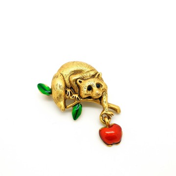 Danecraft racoon and apple brooch