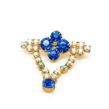Dangle brooch with royal blue and aurora borealis rhinestones