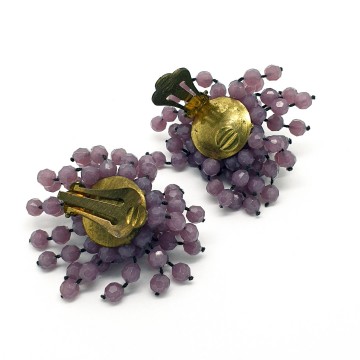 Dangle earrings with lilac plastic beads strung on black thread - Bliinkt