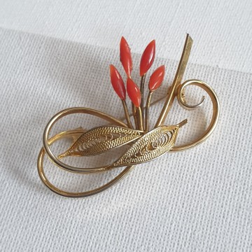 Delicate goldtone red leaves brooch