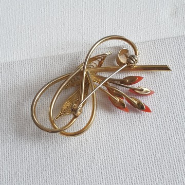 Delicate goldtone red leaves brooch