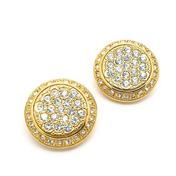 Deliguoro goldtone round clip earrings with clear rhinestones - Bliinkt