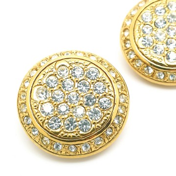 Deliguoro goldtone round clip earrings with clear rh