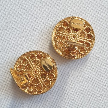 Deliguoro goldtone round clip earrings with clear rh