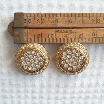 Deliguoro goldtone round clip earrings with clear rh