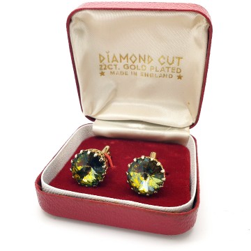 Diamond Cut 22ct goldplated cufflinks with rivoli stone in original box - Bliinkt