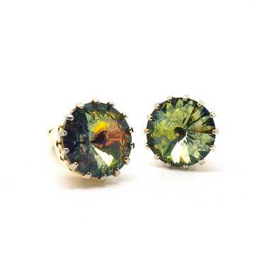 Diamond Cut 22ct goldplated cufflinks with rivoli stone in original box - Bliinkt