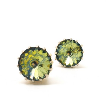 Diamond Cut 22ct goldplated cufflinks with rivoli stone in original box - Bliinkt