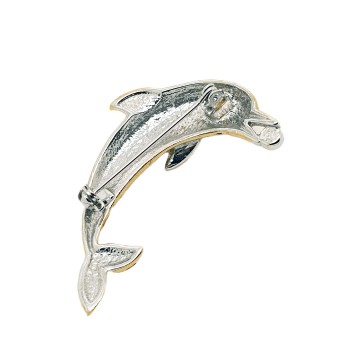 Dolphin brooch with clear rhinestone belly and blue ball - Bliinkt