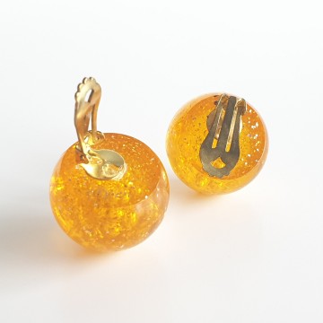 Dark yellow/light orange plastic bubble and glitter earrings - Bliinkt