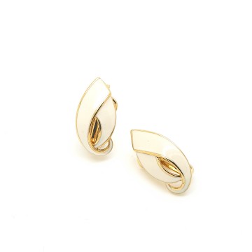 D'Orlan - goldtone white enamelled earrings - Bliinkt
