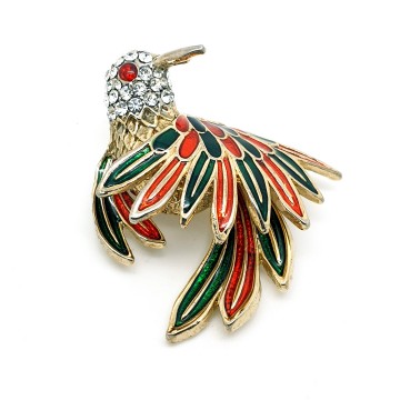 D'Orlan bird brooch with red and green enamel wings - Bliinkt