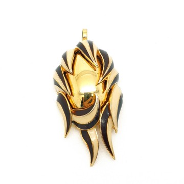 D'Orlan - shiny goldtone egg pendant with beige and brown enamelled frame - Bliinkt