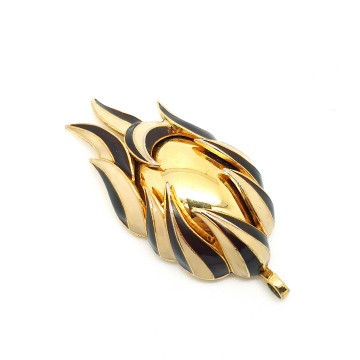 D'Orlan - shiny goldtone egg pendant with beige and brown enamelled frame - Bliinkt