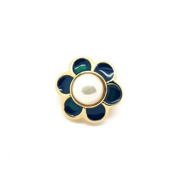D'Orlan - tiny flower pendant with faux center pearl surrounded by enamelled leaves - Bliinkt
