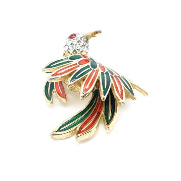 D'Orlan bird brooch with red and green enamel wings - Bliinkt
