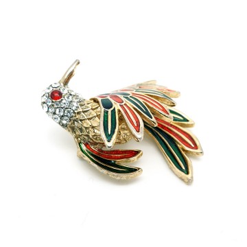 D'Orlan bird brooch with red and green enamel wings - Bliinkt