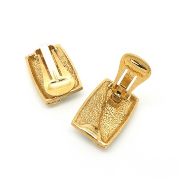 Elegant goldtone rectangular earrings with black enamel and clear rhinestones - Bliinkt