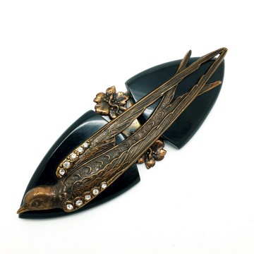 Ermani Bulatti zwarte vogelbroche met strass