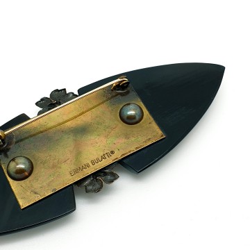 Ermani Bulatti zwarte vogelbroche met strass