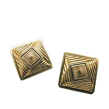 Ermani Bulatti - square goldtone earrings with geometric design - Bliinkt