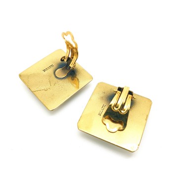 Ermani Bulatti - square goldtone earrings with geometric design - Bliinkt