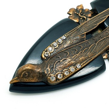 Ermani Bulatti zwarte vogelbroche met strass