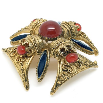 Florenza - Maltese cross brooch and pendant with carneool cabochons and black stones - Bliinkt