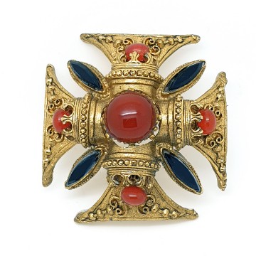 Florenza - Maltese cross brooch and pendant with carneool cabochons and black stones - Bliinkt
