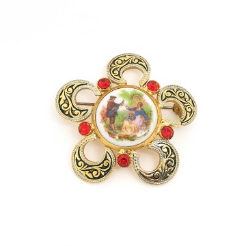 Damascene brooch with porcelain french image - Bliinkt