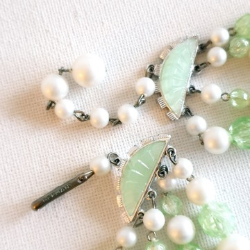 Germany - 4 strand necklace with green and faux pearl beads - Bliinkt