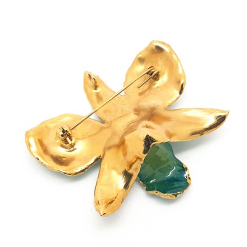 Goud met groen gelakte orchidee broche en hanger - Bliinkt