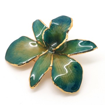 Goud met groen gelakte orchidee broche en hanger - Bliinkt