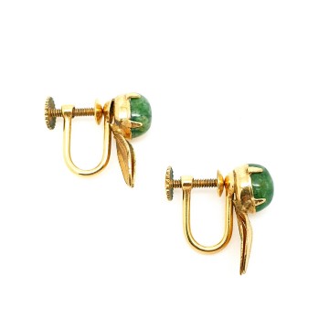 Goldfilled screw back earrings with green cabochon side