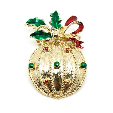 Goldtone bauble with mistletoe and red bow by Gerry's