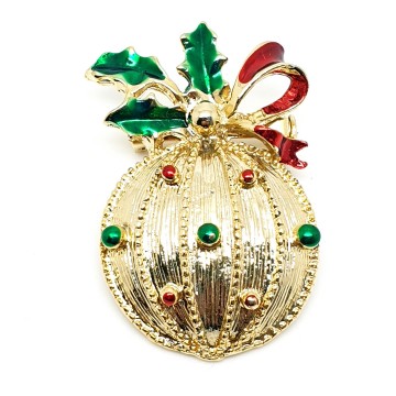 Goldtone bauble with mistletoe and red bow by Gerry's