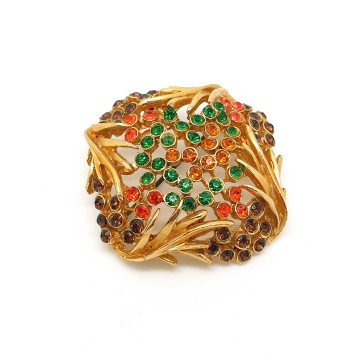 Goldtone brooch with multicoloured rhinestones - Bliinkt