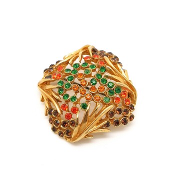 Goldtone brooch with multicoloured rhinestones - Bliinkt